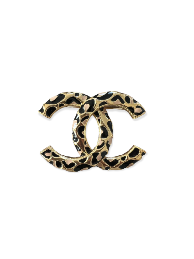 Broche CC Chanel Dorée Motif Léopard