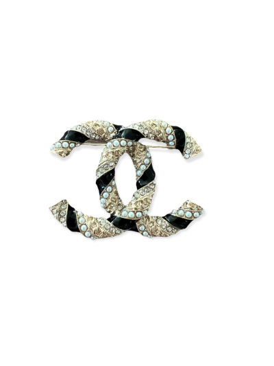 Broche bicolor à perles et strass Chanel