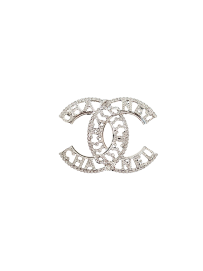 Broche Chanel Argentée À Strass Logo Chanel et Noeuds